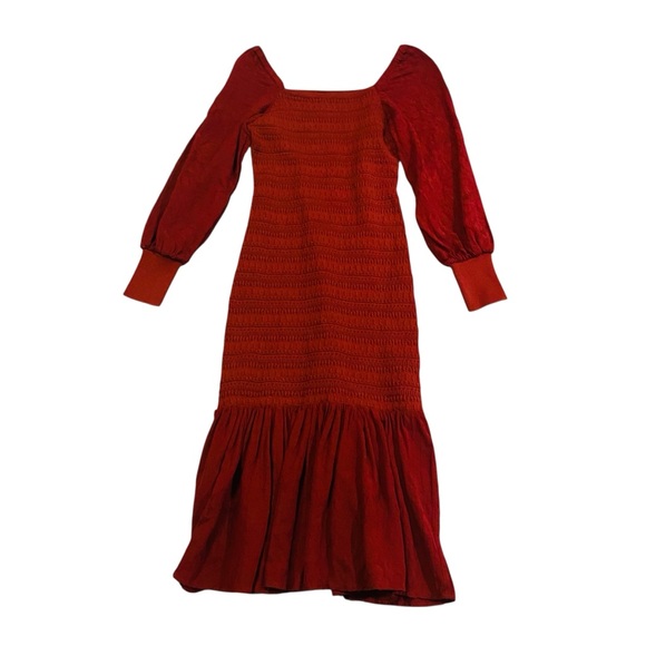 Anthropologie - Smocked Puff-Sleeved Midi Dress Prairie Cottagecore - Picture 6 of 12